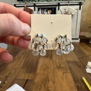 Vintage Aurora Borealis Crystal Cluster Clip-on Earrings